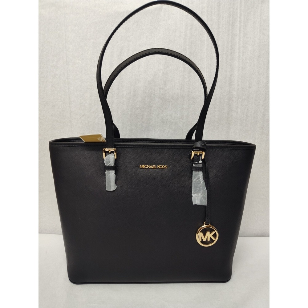 Michael Kors Jet Set Travel Women's Top Zip Black Leather‎ Tote Bag 38F7GTVT3L